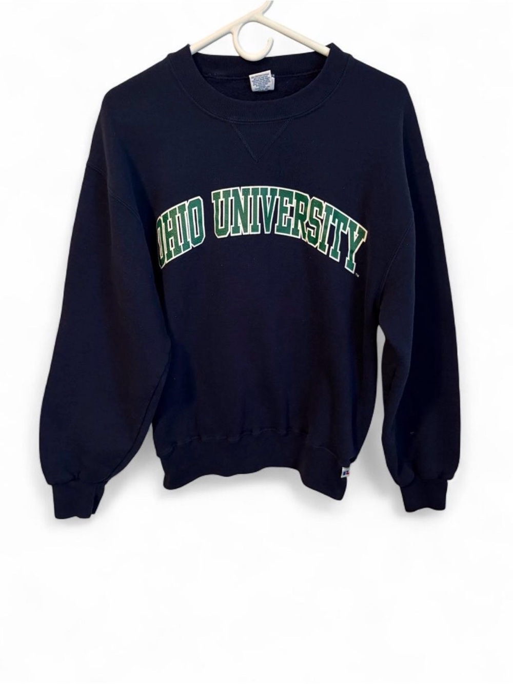 Russell Athletic Navy Crewneck with Green Arch Logo
